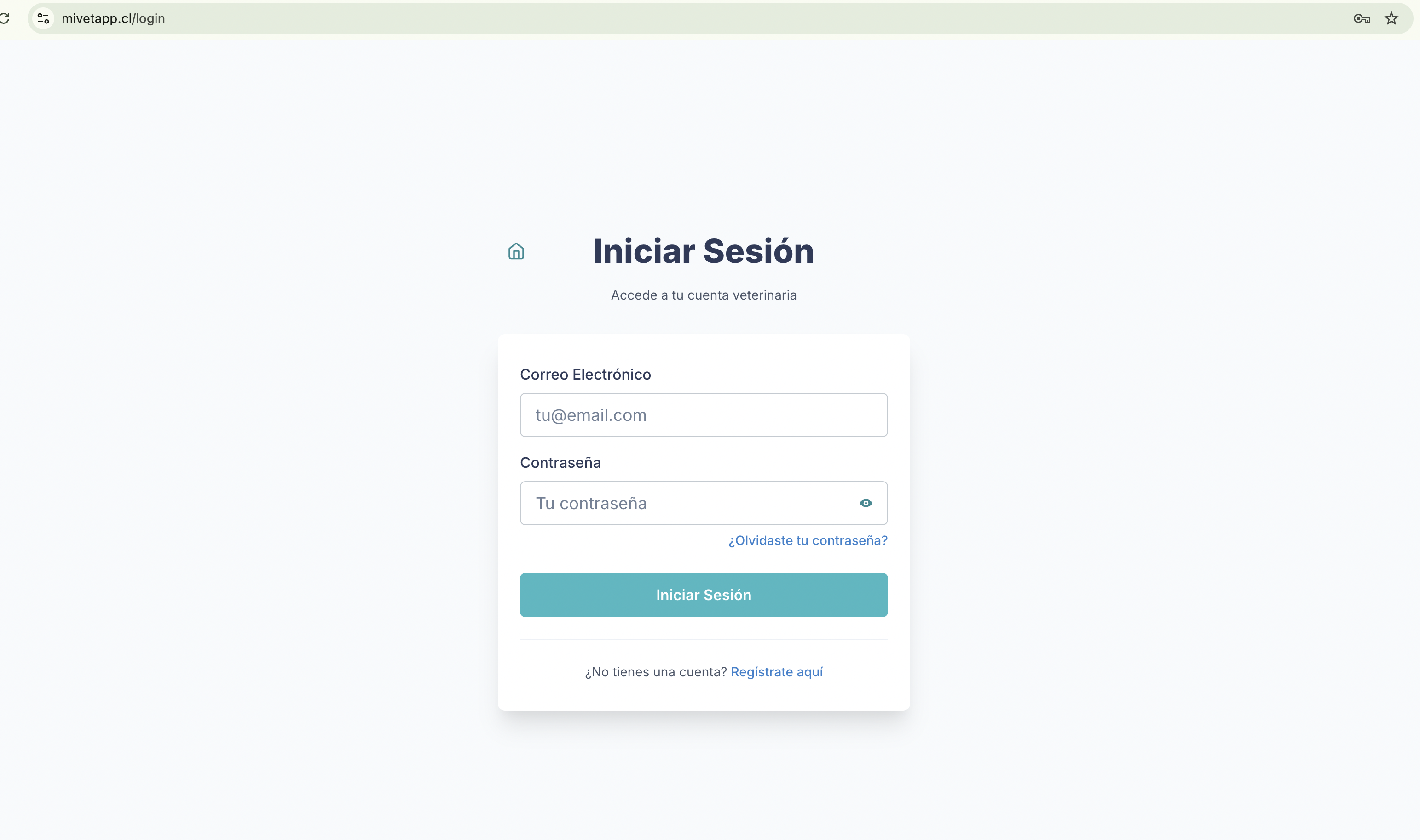 Formulario de inicio de sesión de MiVetApp
